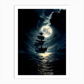 Ship In The Moonlight Art Print