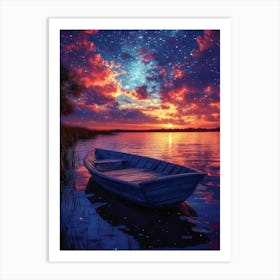 Boat At Sunset Art Print