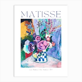 Henri Matisse The Peonies 1907 in HD Les Pinoines Rarer Poster Print by Matisse Still Life Blue and Pink Vibrant Feature Wall Decor by Famous Abstract Impression Artist Fully Remastered Art Print