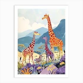 Cute Giraffe Family Illustration Art Print