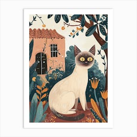 Burmese Cat Storybook Illustration 1 Art Print