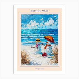 Snowmen On The Beach Painting Poster 1 Art Print