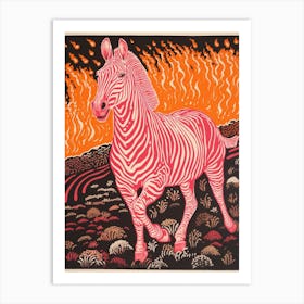 Zebra Running Linocut Inspired  3 Art Print