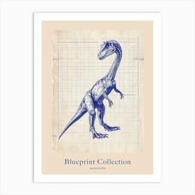 Maiasaura Dinosaur Blue Print Sketch 2 Poster Art Print