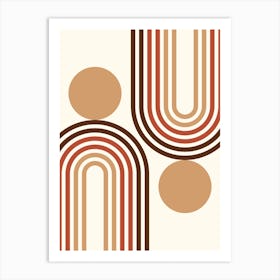 Mid Century Modern Geometric in retro gold brown terracotta (Rainbow and Sun Abstract Design) 6 Art Print