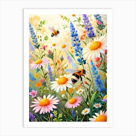 Bees In The Meadow Art Print