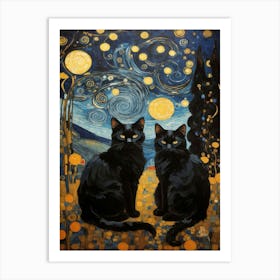 Starry Night Cats 1 Art Print