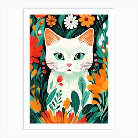 Cat In Flowers 2 Art Print