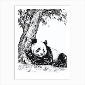 Giant Panda Laying Under A Tree Ink Illustration 2 Art Print