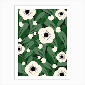 Green Winter Flowers Art Print