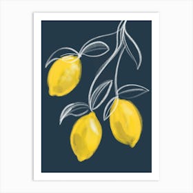 Lemons Kitchen Set Navy And Yellow Art Print