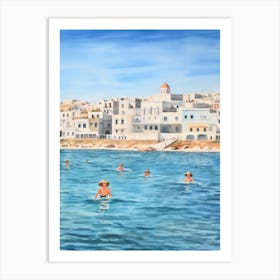 Swimming In Paros Greece Watercolour Art Print