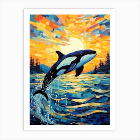 Orca Whale Sunset Impasto Style Art Print