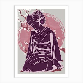 Kimono Japanese Woman Cherry Blosson Art Print