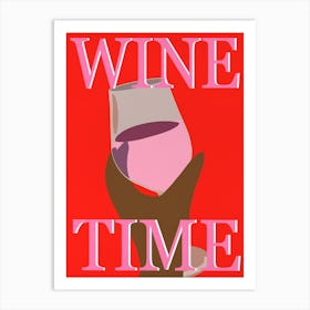 Wine Time Print in Pink and Red Art Print