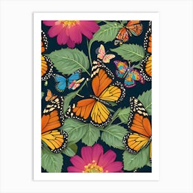 Seamless Pattern With Butterflies 2 Art Print