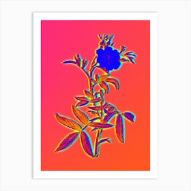 Neon White Rose of York Botanical in Hot Pink and Electric Blue 1 Art Print