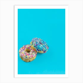 Glazed Donuts With Colorful Sprinkles On Blue Art Print