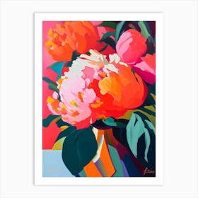 Eden S Perfume Peonies Orange Colourful Painting Art Print