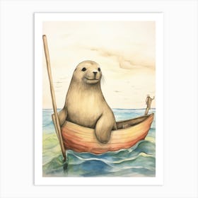 Storybook Animal Watercolour Sea Lion 2 Art Print