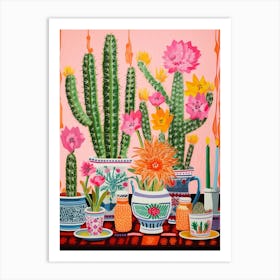 Cactus Painting Maximalist Still Life Woolly Torch Cactus 3 Art Print