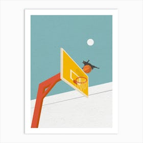 Cat Flying on Basketball Hoop Art Print