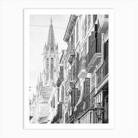 Black And White Street Scene In Spain Majorca Art Print