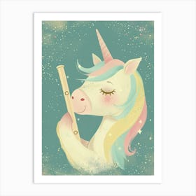 Storybook Style Unicorn Playing Flute Art Print