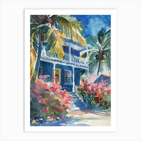 Blue House With Palm Trees 3 Art Print