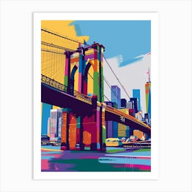 Brooklyn Bridge New York Colourful Silkscreen Illustration 4 Art Print