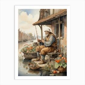 Old Man Fishing Art Print