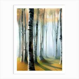 Forest Woodland Birch Trees Trees Nature Fall Autumn Setting Scene Pathway Woods Lost Quiet Calm Peaceful Branches Tree Trunks Bark Birch Leaves Art Print