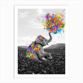 Elephant Playing With Paint Art Print