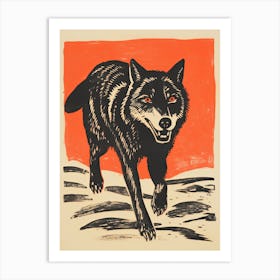 Wolf, Woodblock Animal  Drawing 4 Art Print