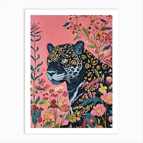 Floral Animal Painting Jaguar 4 Art Print