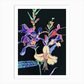 Neon Flowers On Black Aconitum 2 Art Print