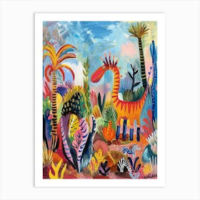 Dinosaur In The Wild With A Zebra 1 Art Print