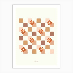 Boho Brown Daisy Checkerboard Art Print