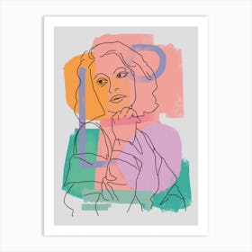 Line Art Portrait With Abstract Paint Art Print