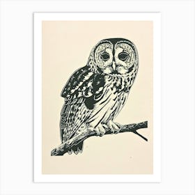 Tawny Owl Linocut Blockprint 2 Art Print