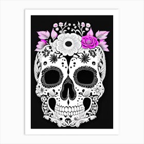 Skull With Floral Patterns Pink Doodle Art Print