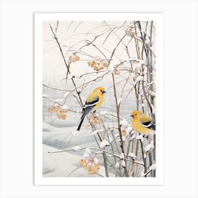 Winter Bird Painting American Goldfinch 1 Art Print