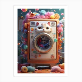 Cat In A Washing Machine 1 Art Print