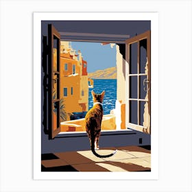 Cat Mediterranean Amalfi Portofino Vintage Travel Poster Art Print