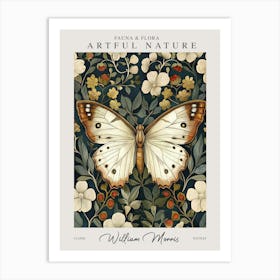 William Morris Butterfly Brown And White Flowers Exhibition Art Print