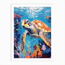 Brushstroke Sea Turtle With Coral 5 Art Print