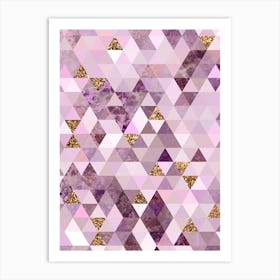 Abstract Triangle Geometric Pattern in Pink and Glitter Gold n.0001 Art Print