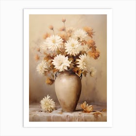 Chrysanthemum, Autumn Fall Flowers Sitting In A White Vase, Farmhouse Style 3 Art Print