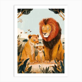 Barbary Lion Family Bonding Illutration 3 Art Print