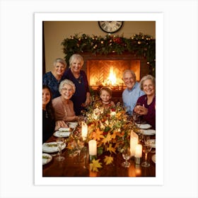 Autumn Themed Photo Capturing A Multigenerational Family Joyfully Congregating Around A Bountiful Th (1) Art Print